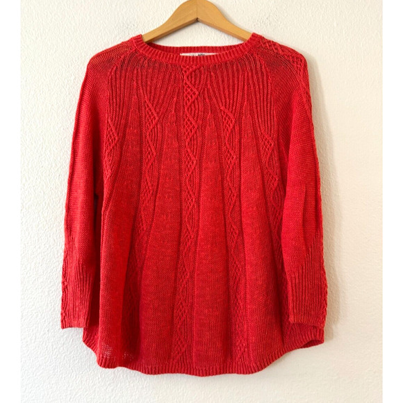 Elegant Coral Cable Knit Sweater - Picture 2 of 10